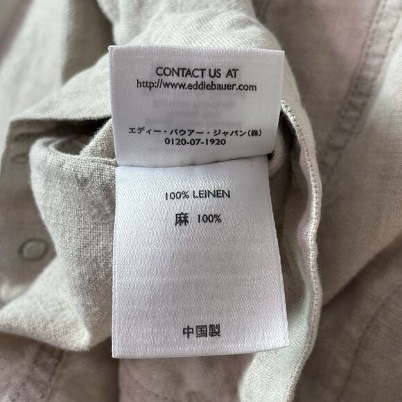 Eddie Bauer Jacket Women XL Safari Beige 100% Linen Button Up Trucker Pockets - Picture 6 of 9